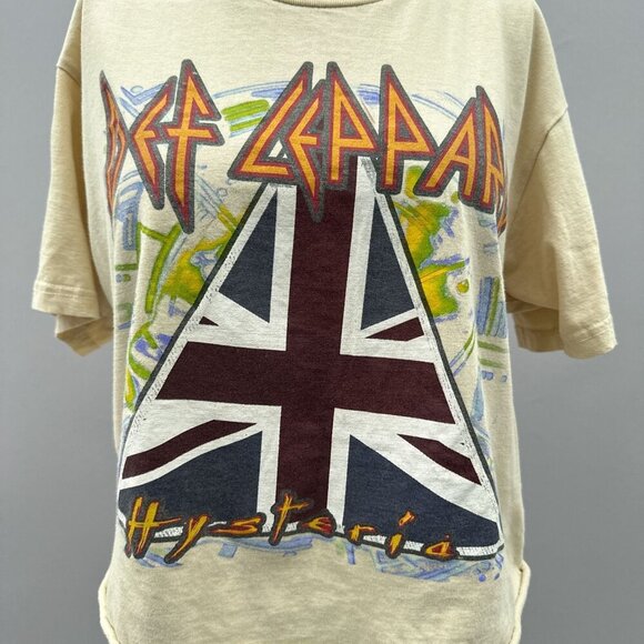 Def Leppard Hysteria Boxy Fit Crop Shortsleeve T-Shirt Graphic Tee Cream Women M - Picture 5 of 10